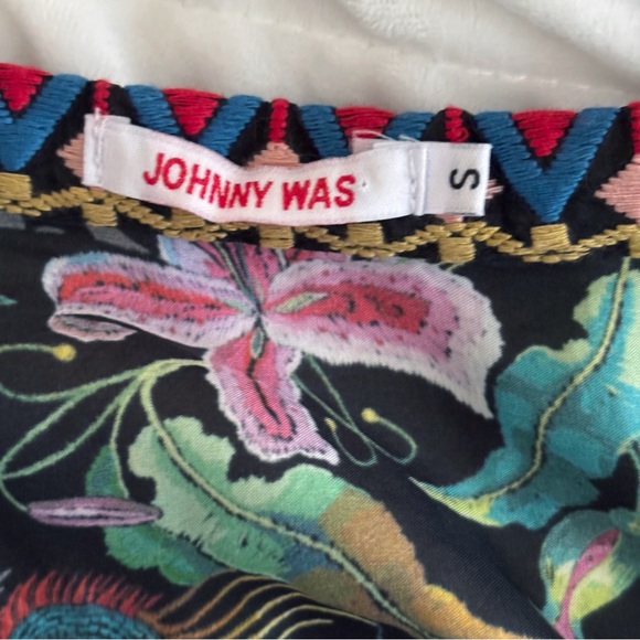 Johnny Was Kennedy Mixed Print Silk Embroidered Tunic Top Small - Picture 7 of 8